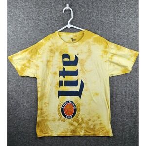 Miller Lite Beer T-Shirt Yellow Tie Dye Graphic Print Mens Large